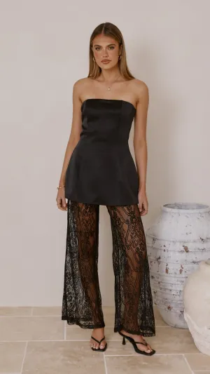 Poise Fit LowMaintenanceMaterial Harlean Strapless Top and Lace Pants Set - Black