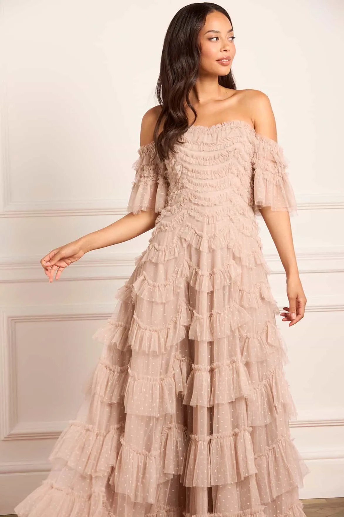 Pure Stitch Aviana Off-Shoulder Gown