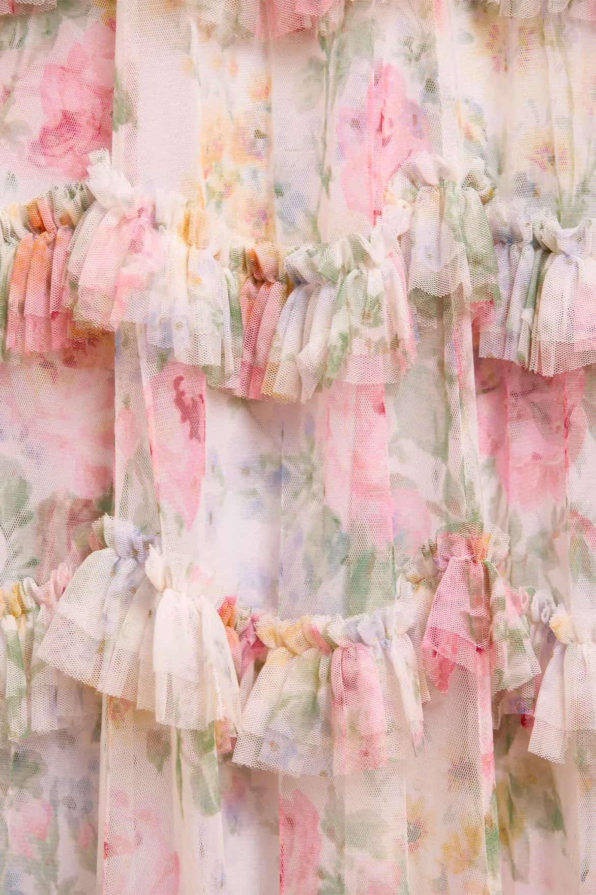 Matte Look Layered Form Pompadour Garden Round Neck Gown