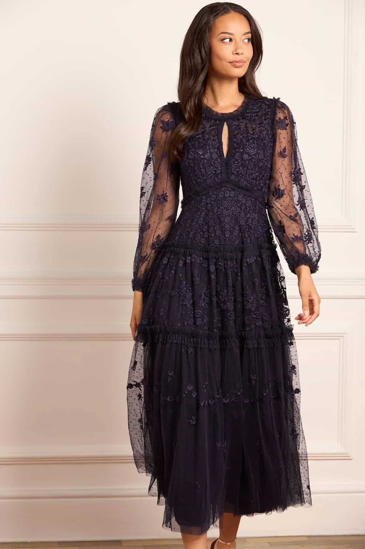 Autumn Lace Long Sleeve Ankle Gown Warm Undertone Layer Light