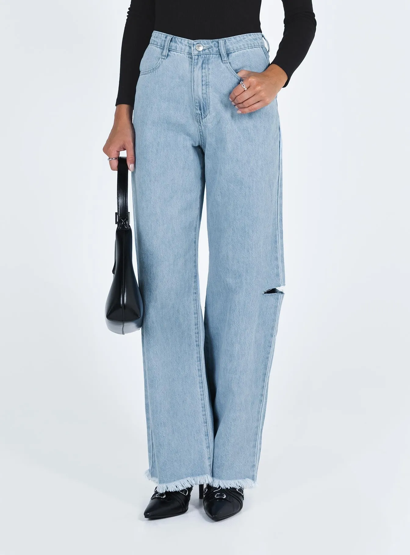 Rebekah Wide Leg Jeans Mid Wash Denim Edgy Design