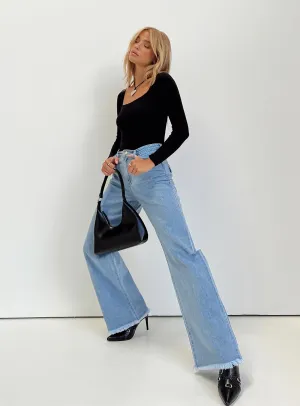 Clean Fashion Timeless Waist Rebekah Wide Leg Jeans Mid Wash Denim