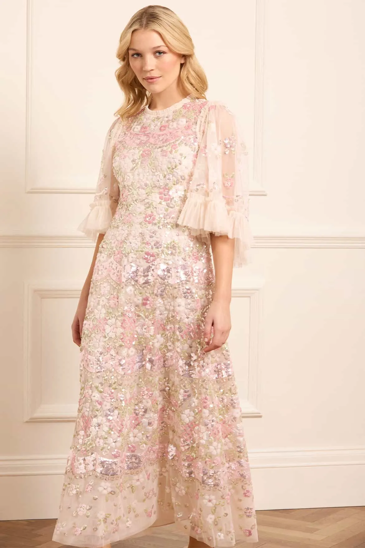 Autumn-Season Stylish Look Garden Delight Gloss Ankle Gown