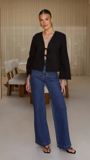 Chic Fit Work Ready Kiera Tie Front Top - Black