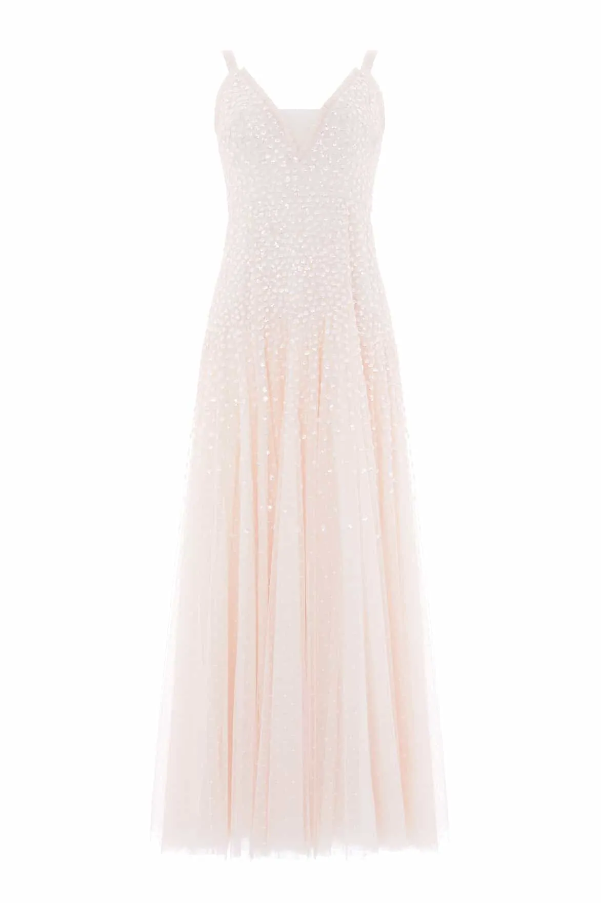 Edgy-Look Modest Light Sequin Cascade Cami Plunge Gown