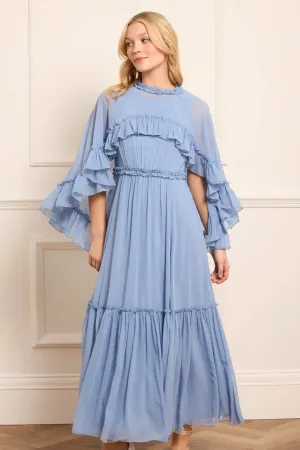 Harper Chiffon Cape Ankle Gown Casual Edge