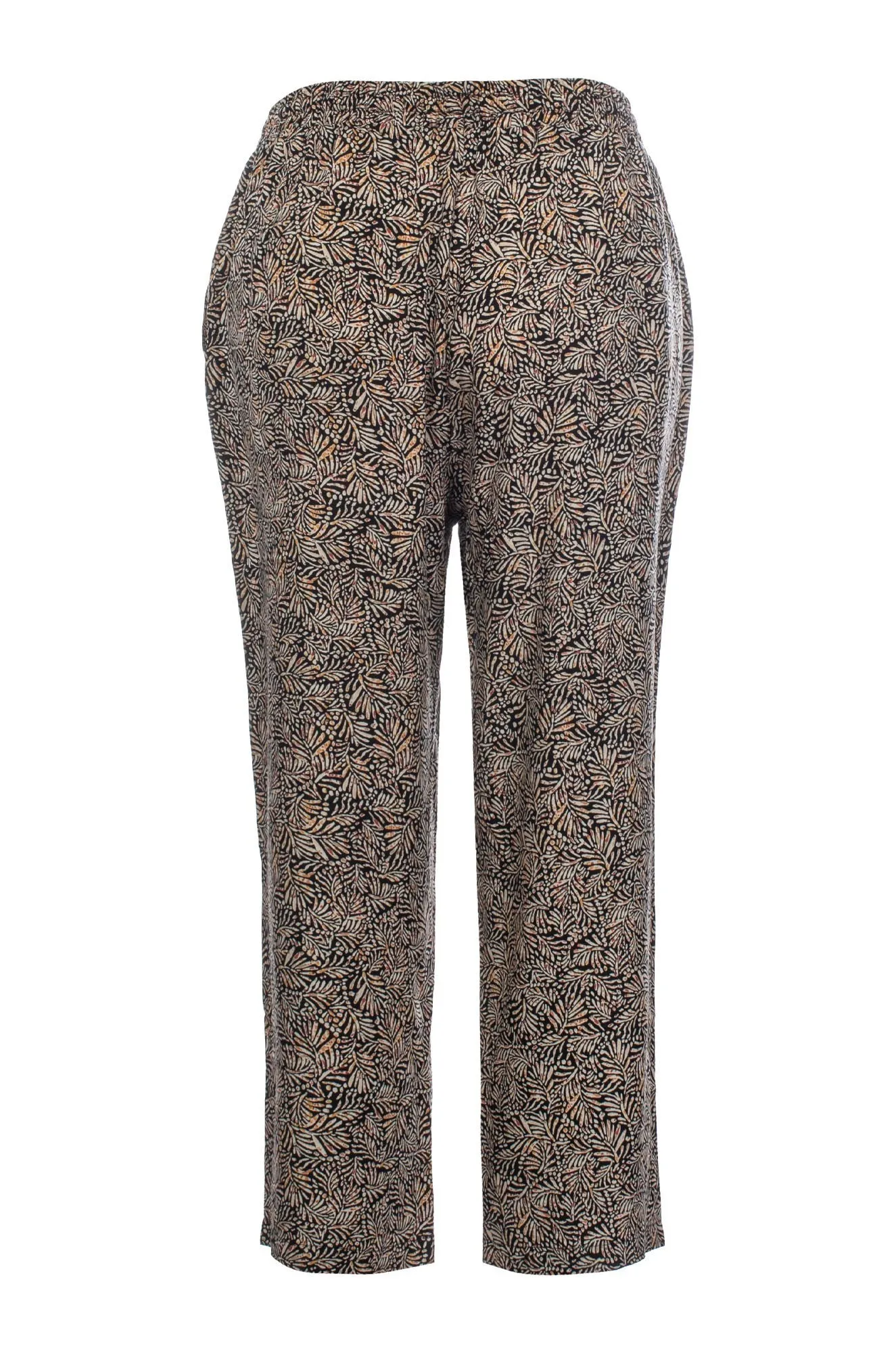Light Waist Chilly Weather Comfort Printed Viscose Mid Calf Pants | Black Taupe Sprig | 3369C1
