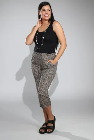 MultiPocketDesign ErgonomicStitching Printed Viscose Mid Calf Pants | Black Taupe Sprig | 3369C1