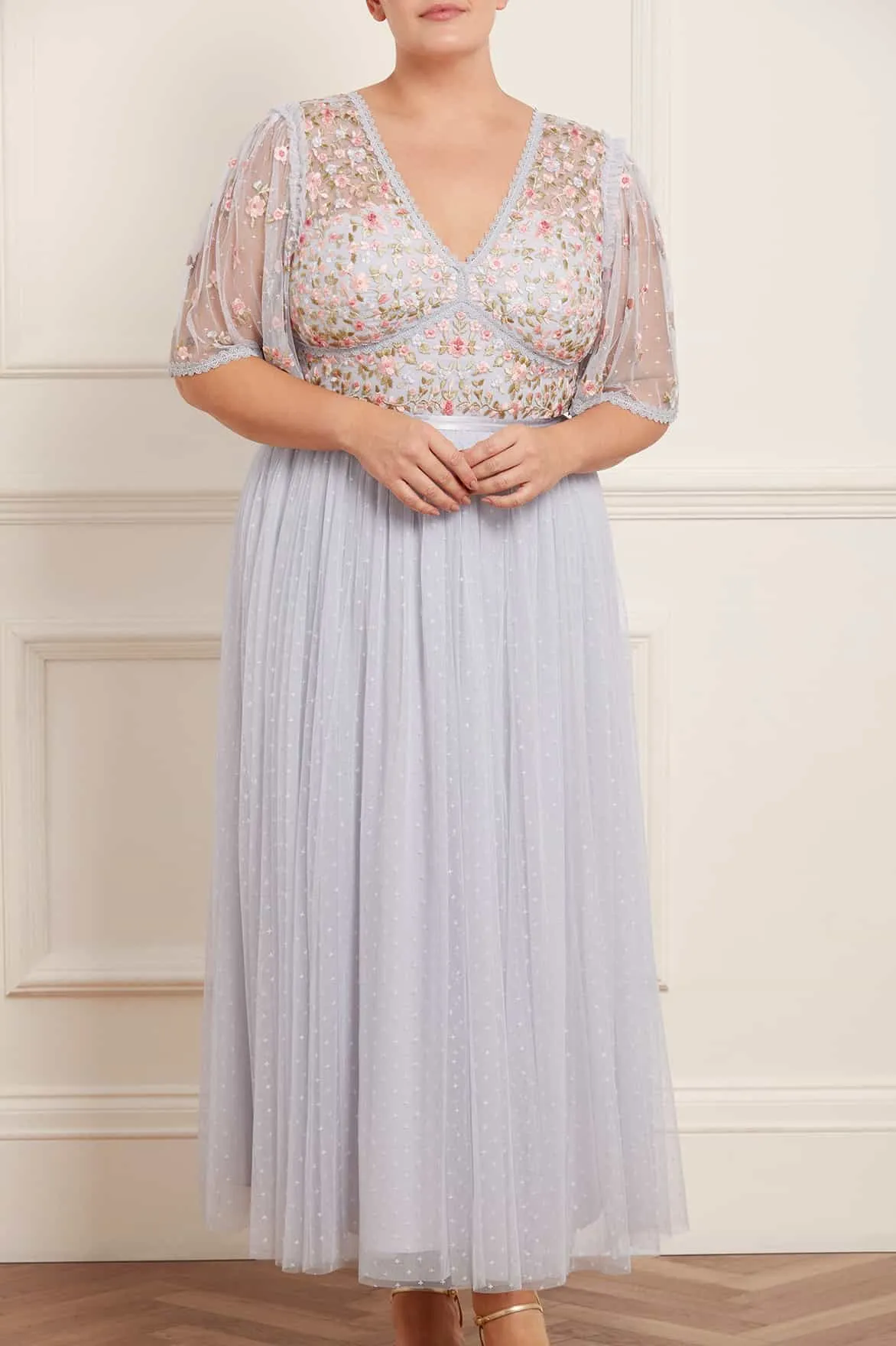 Wrap style Ribbon Bouquet Bodice Ankle Gown