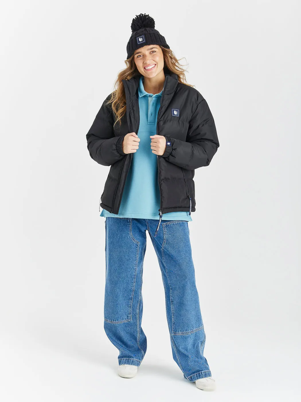 Noire Puffer Coat Water Repellent Fabric Durable Corrosion Resistant Zippers