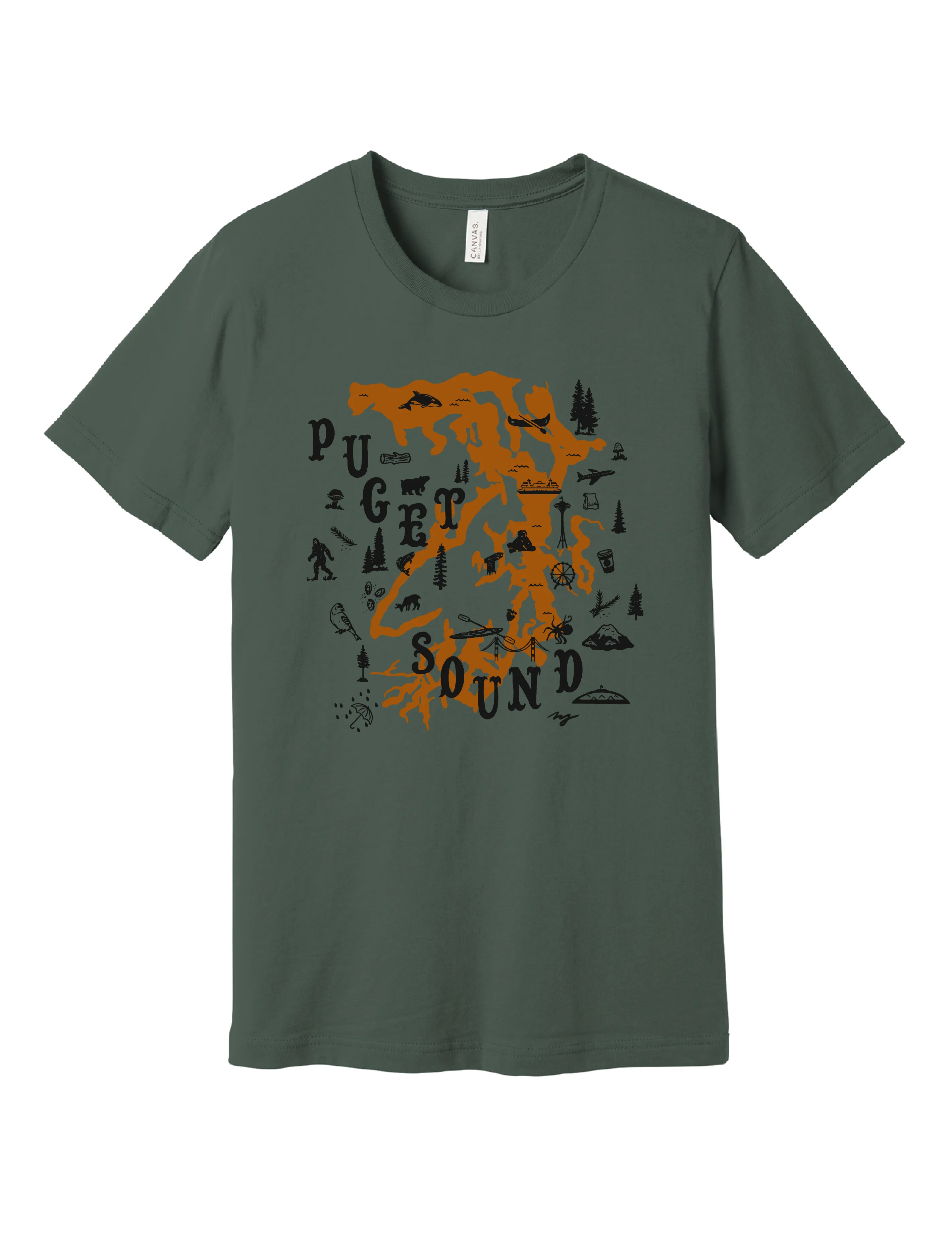 Puget Sound Map Variant ?? Unisex T-Shirt Colorfast Material Basic Wardrobe Piece