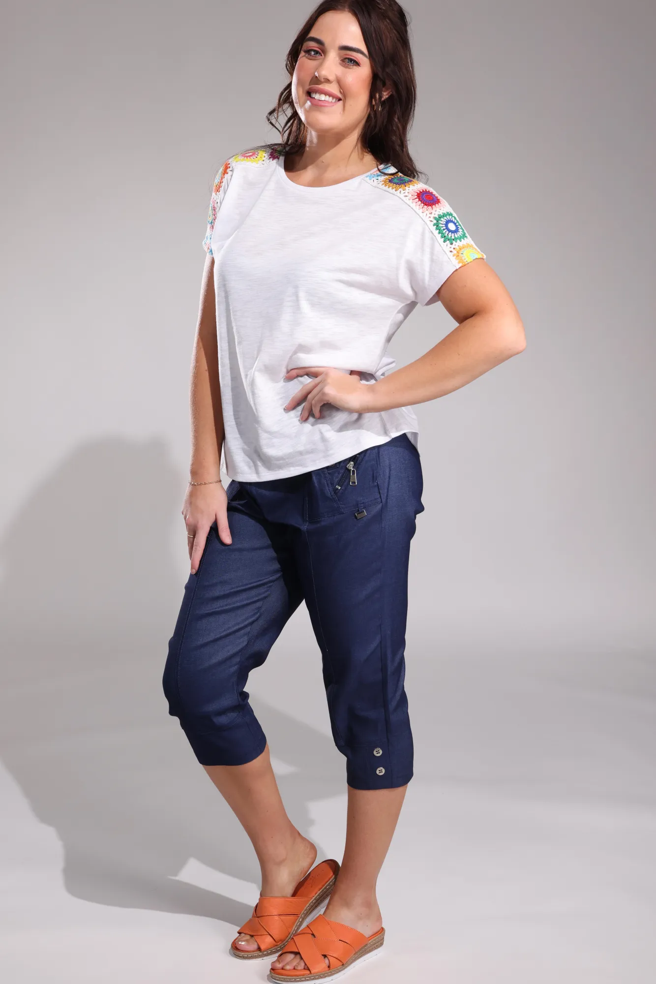 Pull on Mid Calf Pants | DENIM | 0507A1 Low Profile Design Side zipper