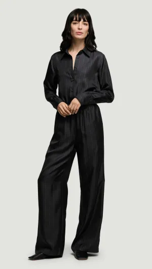 StretchMaterial Pull-Up Pant in Silk Twill | Midnight Stripe