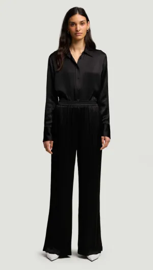 Smooth Texture Pull-Up Pant in Viscose Satin | Black