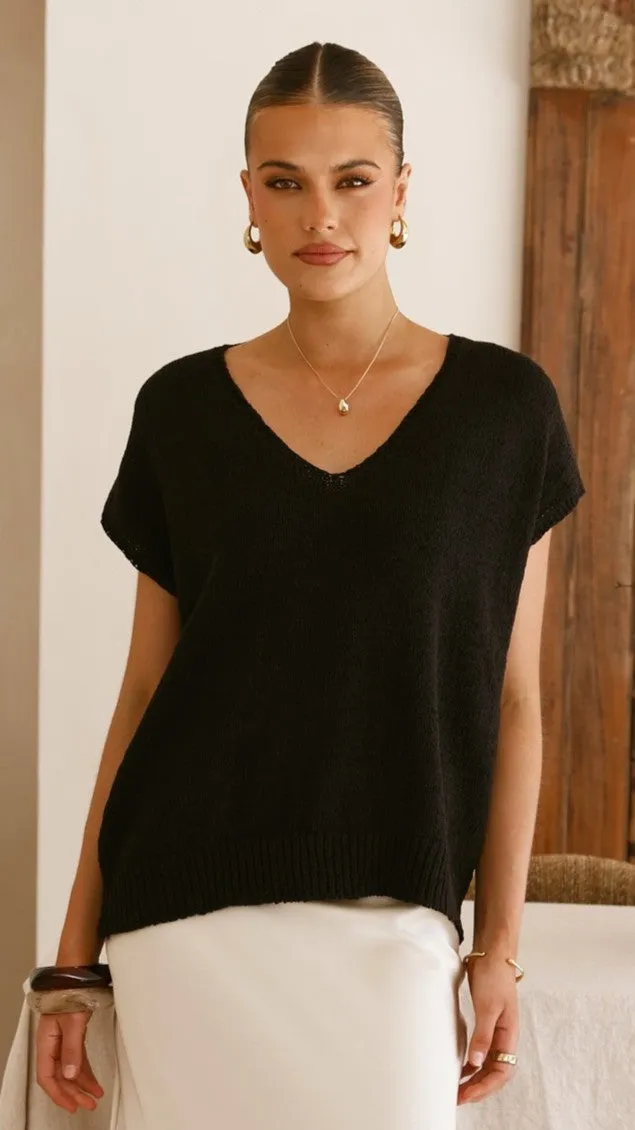 Daywear Style Stelaria Knit Top - Black
