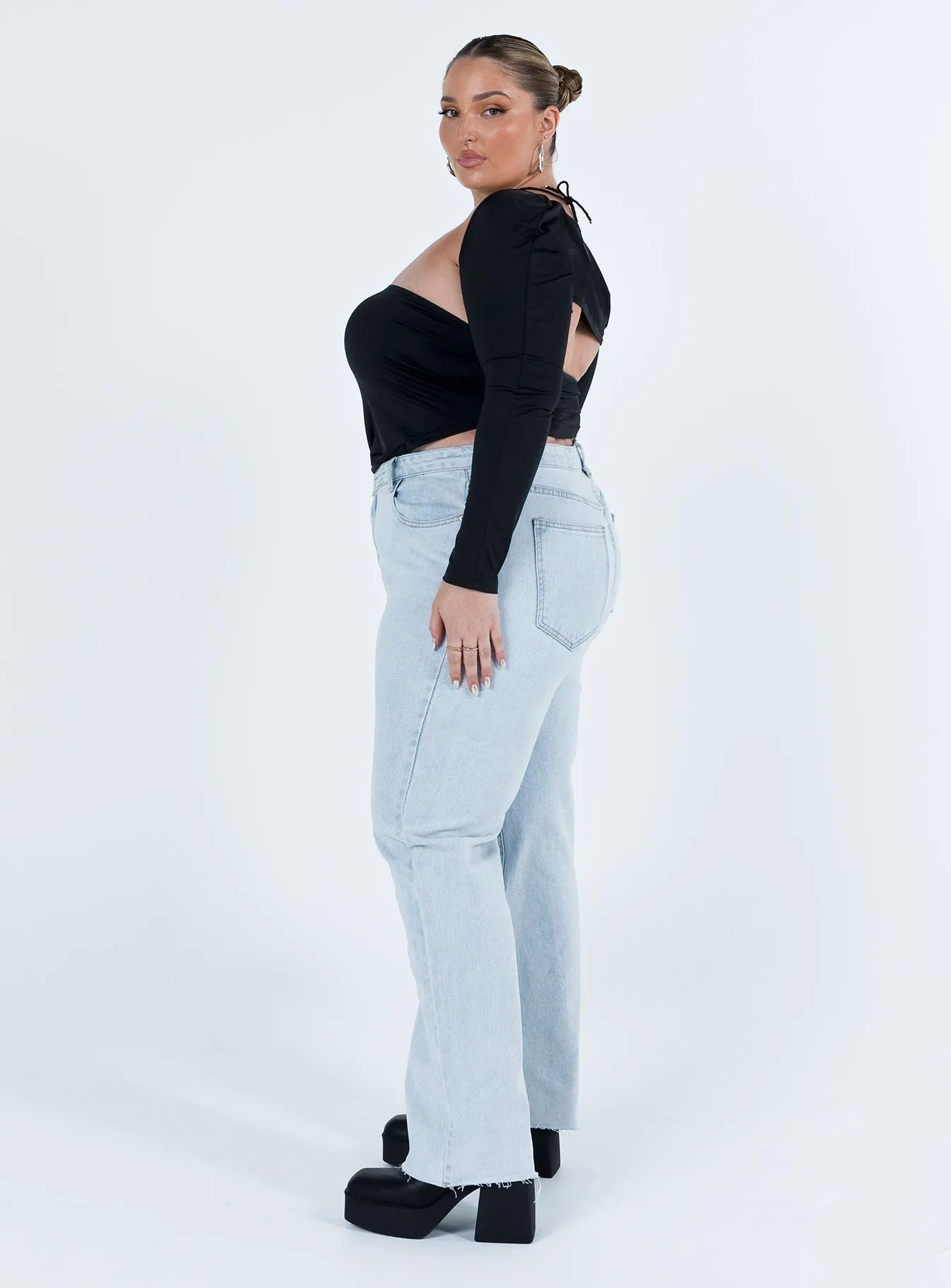 Queenstown Straight Leg Jeans Light Wash Denim Curve Festival Outfit Professional Wear