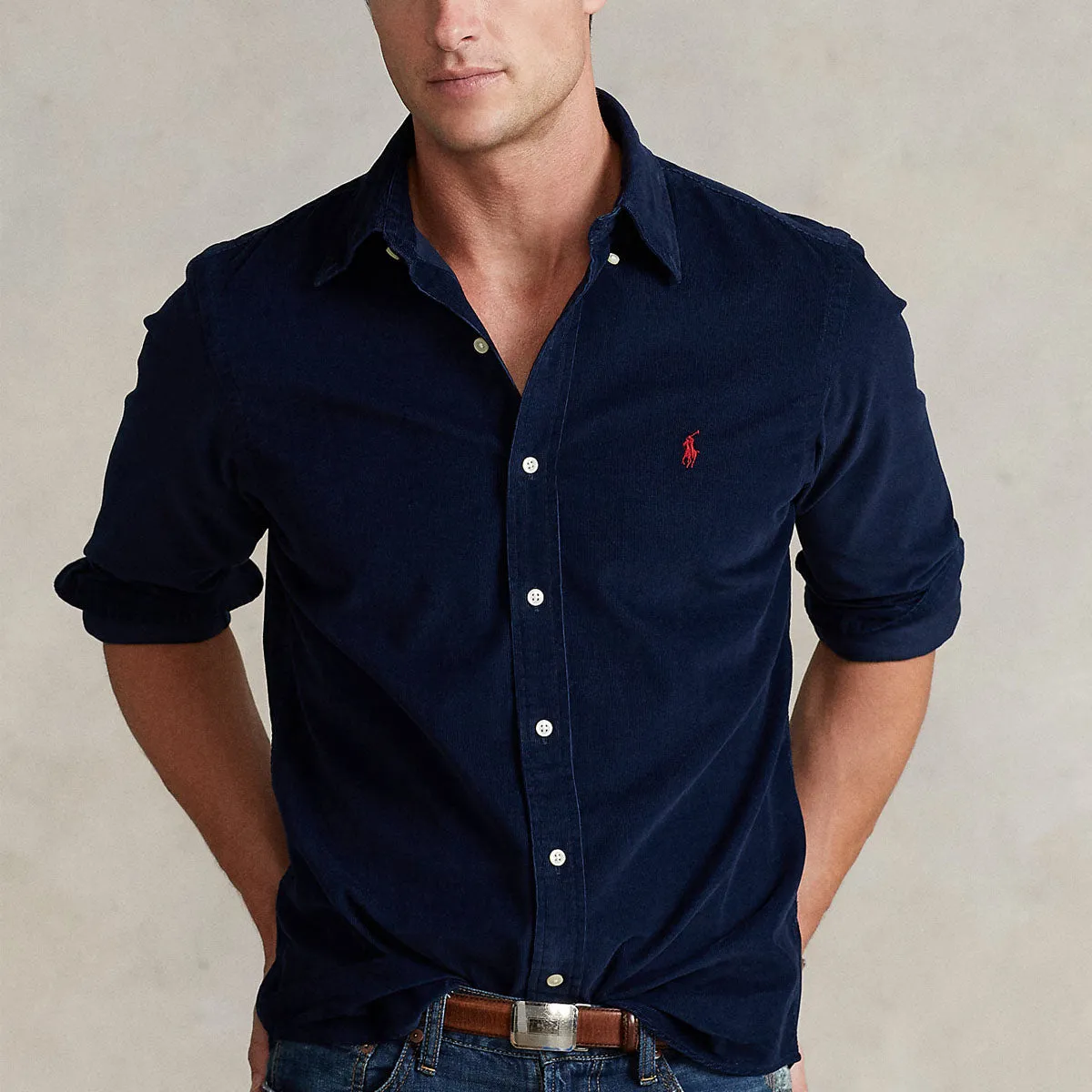 Polo Ralph Lauren - Slim Fit Corduroy Shirt in Navy Easy-to-Match Flexible Weave