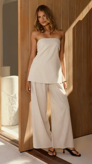 ElasticCuffDesign CompactWeave Kailani Strapless Top and Pants Set - Oat
