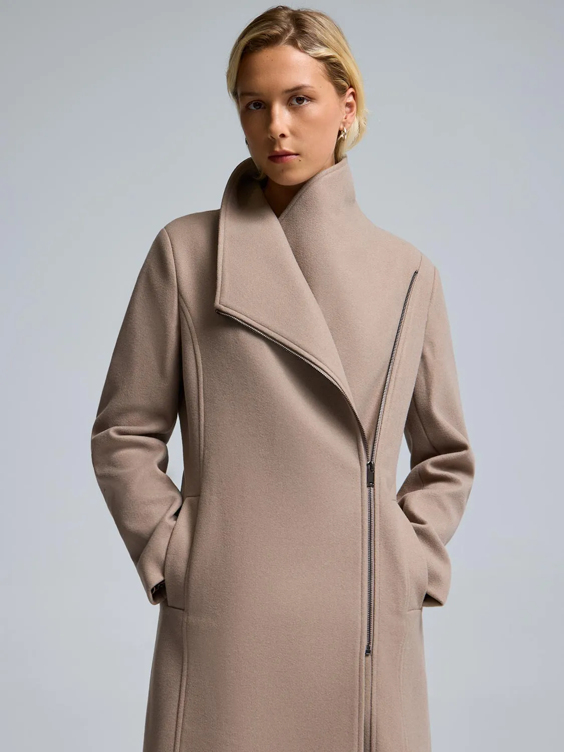 Oversized Fit Laser Cut Vents Faux Wool Asymmetrical Coat