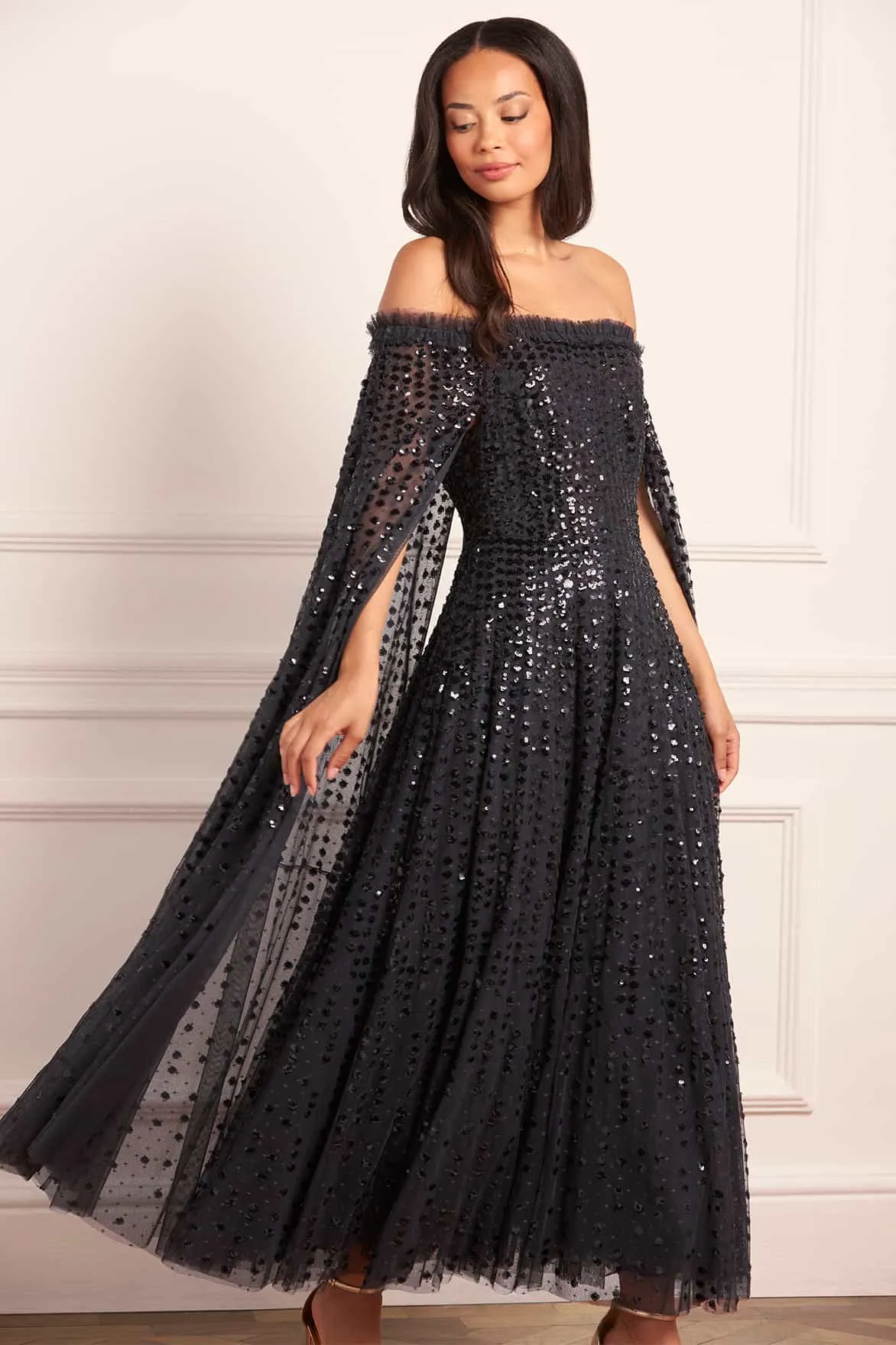 Raindrop Cape Ankle Gown Playful design piece