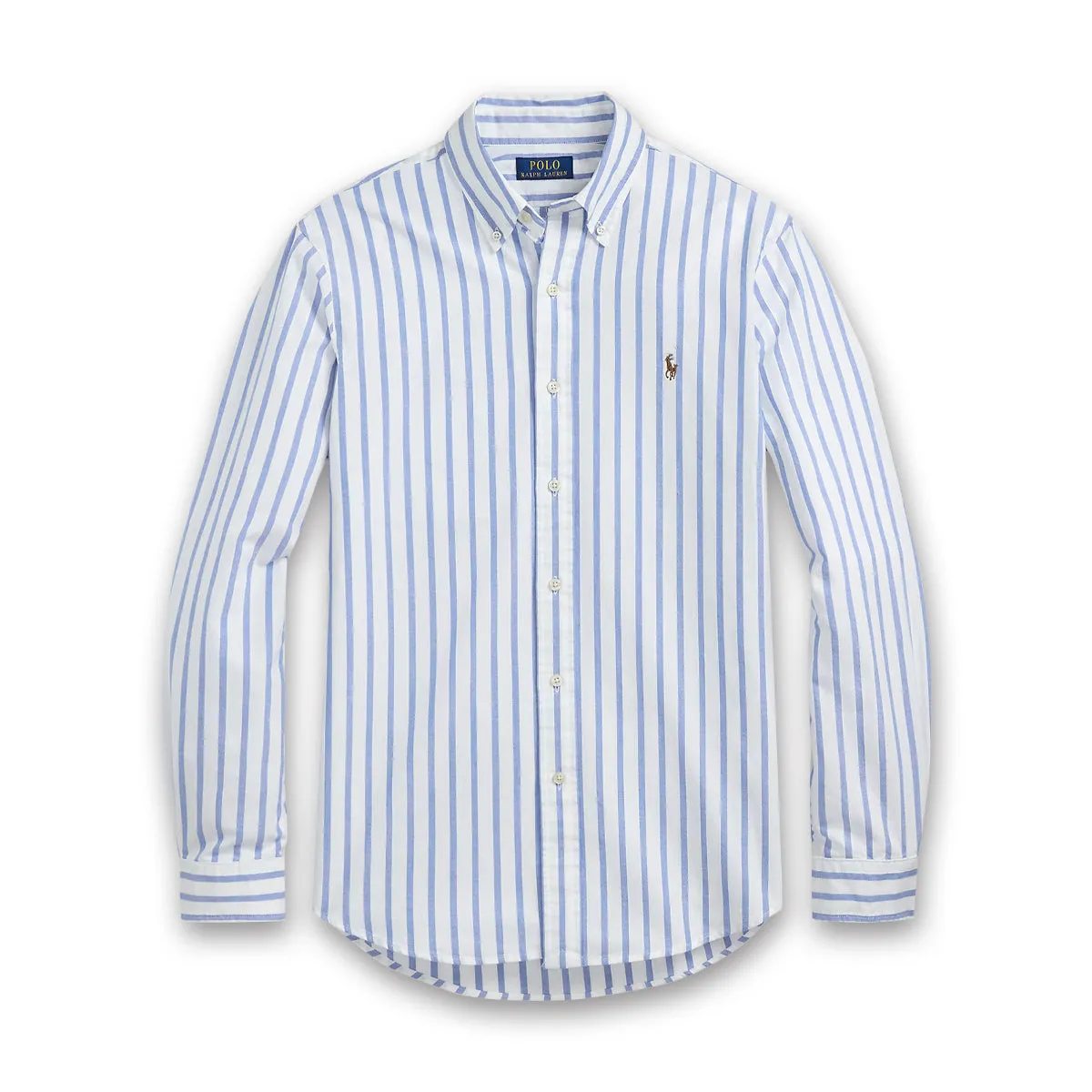 Ralph Lauren - Custom Fit Striped Oxford Shirt in White/Blue Modern and Soft Autumn coziness