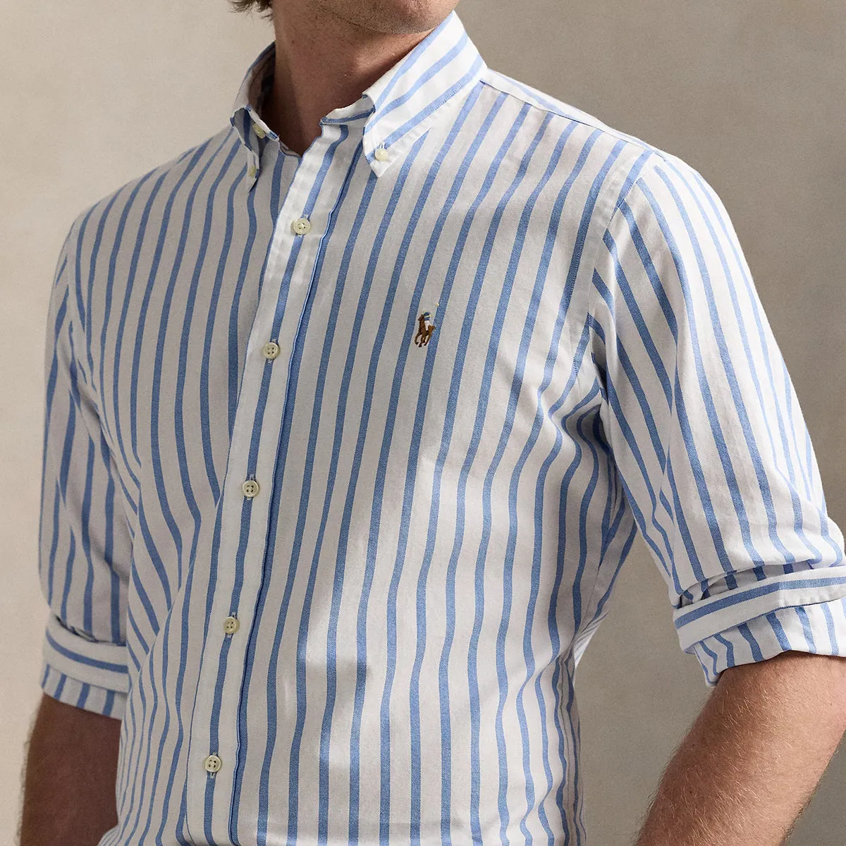 Casual everyday wear Ralph Lauren - Custom Fit Striped Oxford Shirt in White/Blue