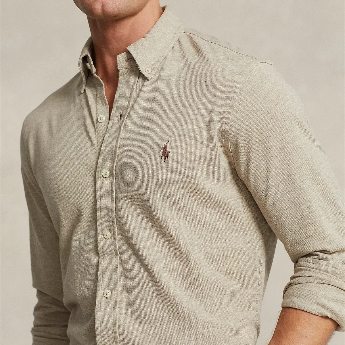 Ralph Lauren - Featherweight Mesh Shirt in Light Beige Chilly Day Wear Comfy and Versatile