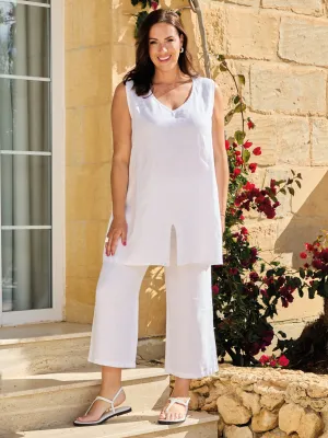 Ramona Linen Trouser - White Breathable Mesh Panels Ripstop Fabric Technology