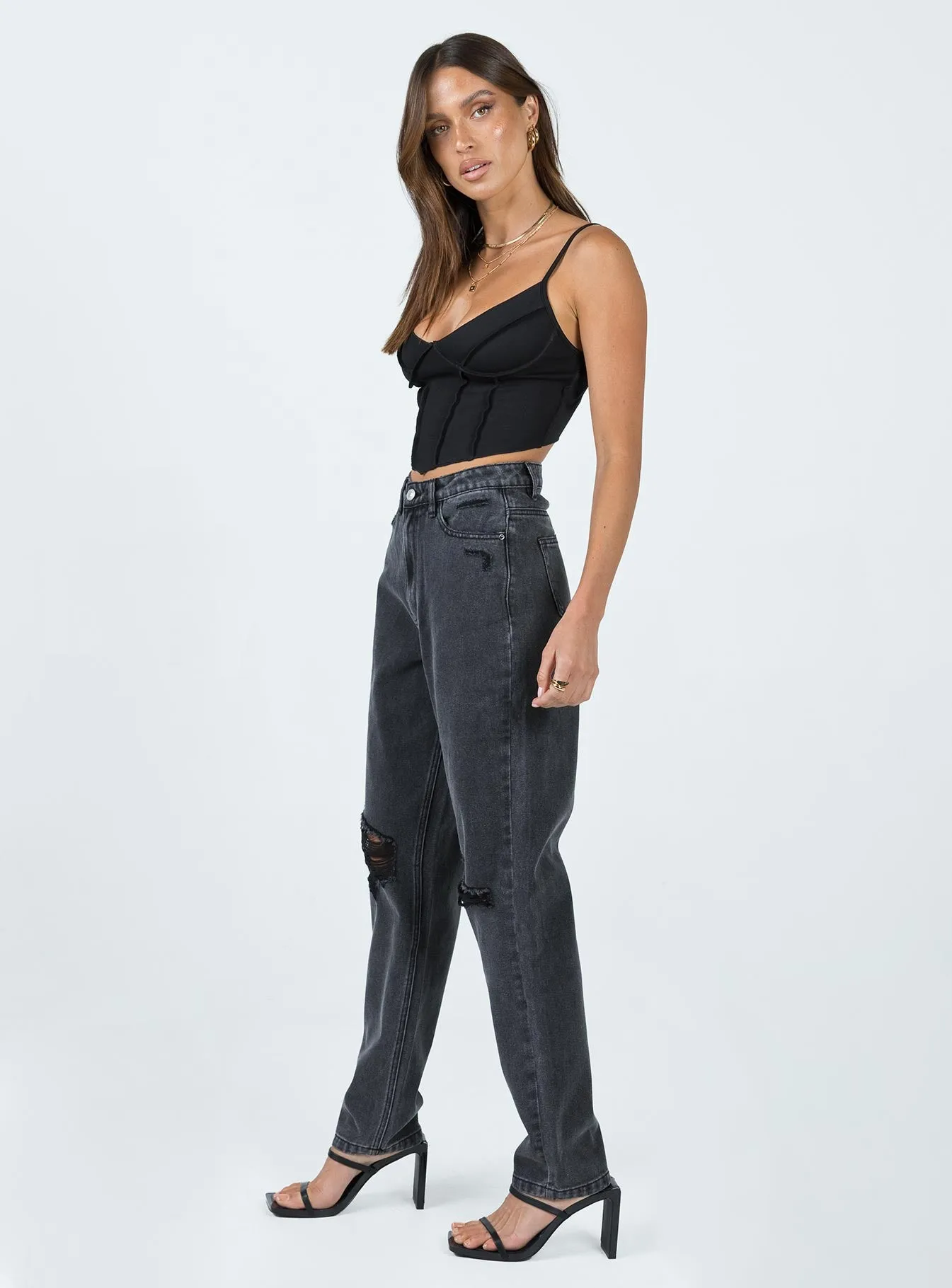 Emmette High Waisted Mom Jean Washed Black Lifestyle Ready