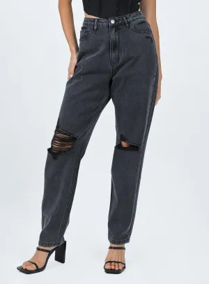 Emmette High Waisted Mom Jean Washed Black Ever Versatile Bold Casual Friday