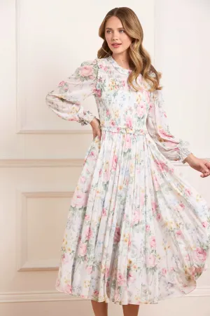 Pompadour Garden Chiffon Smocked Ballerina Dress Cozy Flex Weekend Style