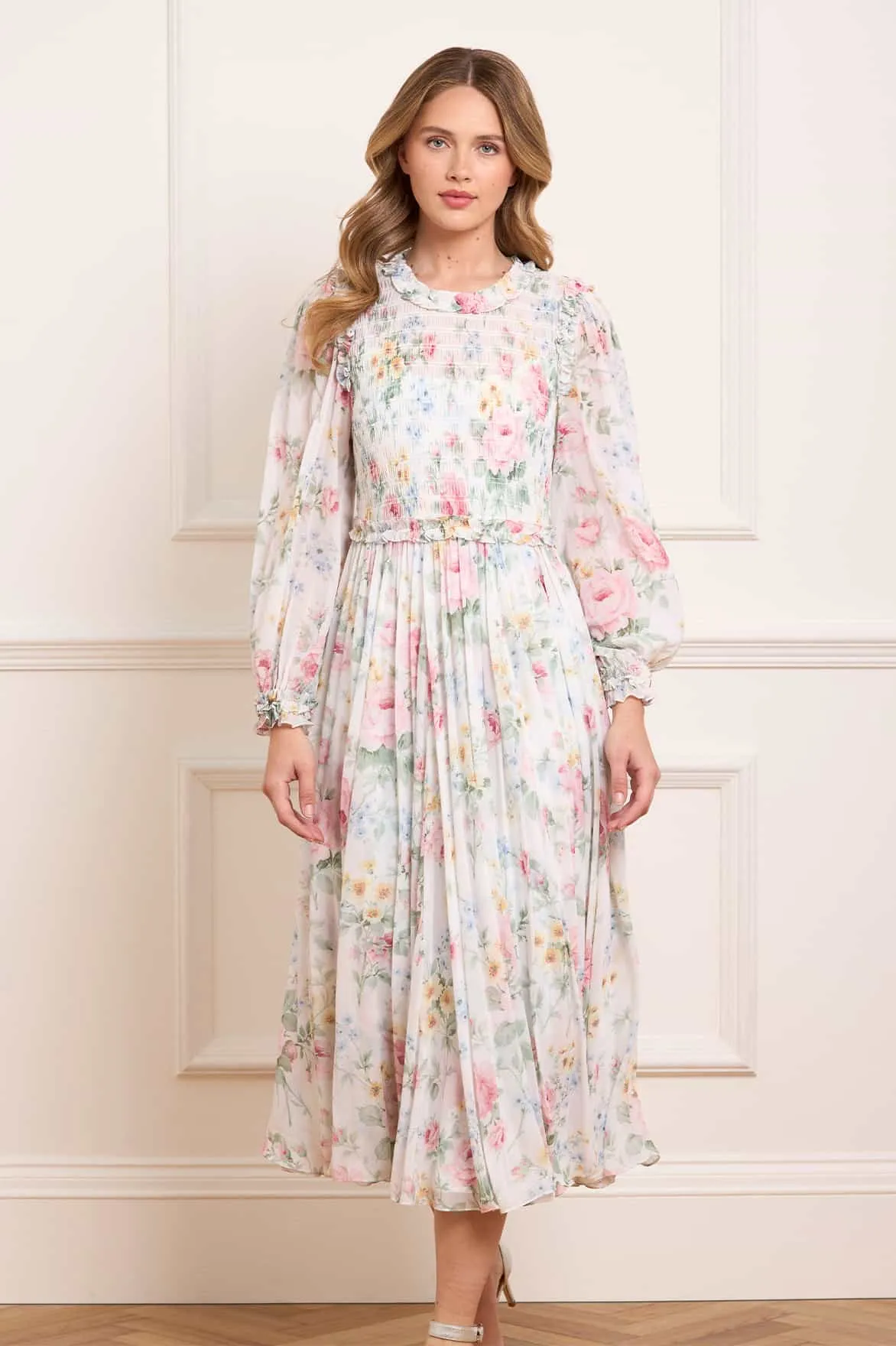 Pompadour Garden Chiffon Smocked Ballerina Dress Trendy Vibe