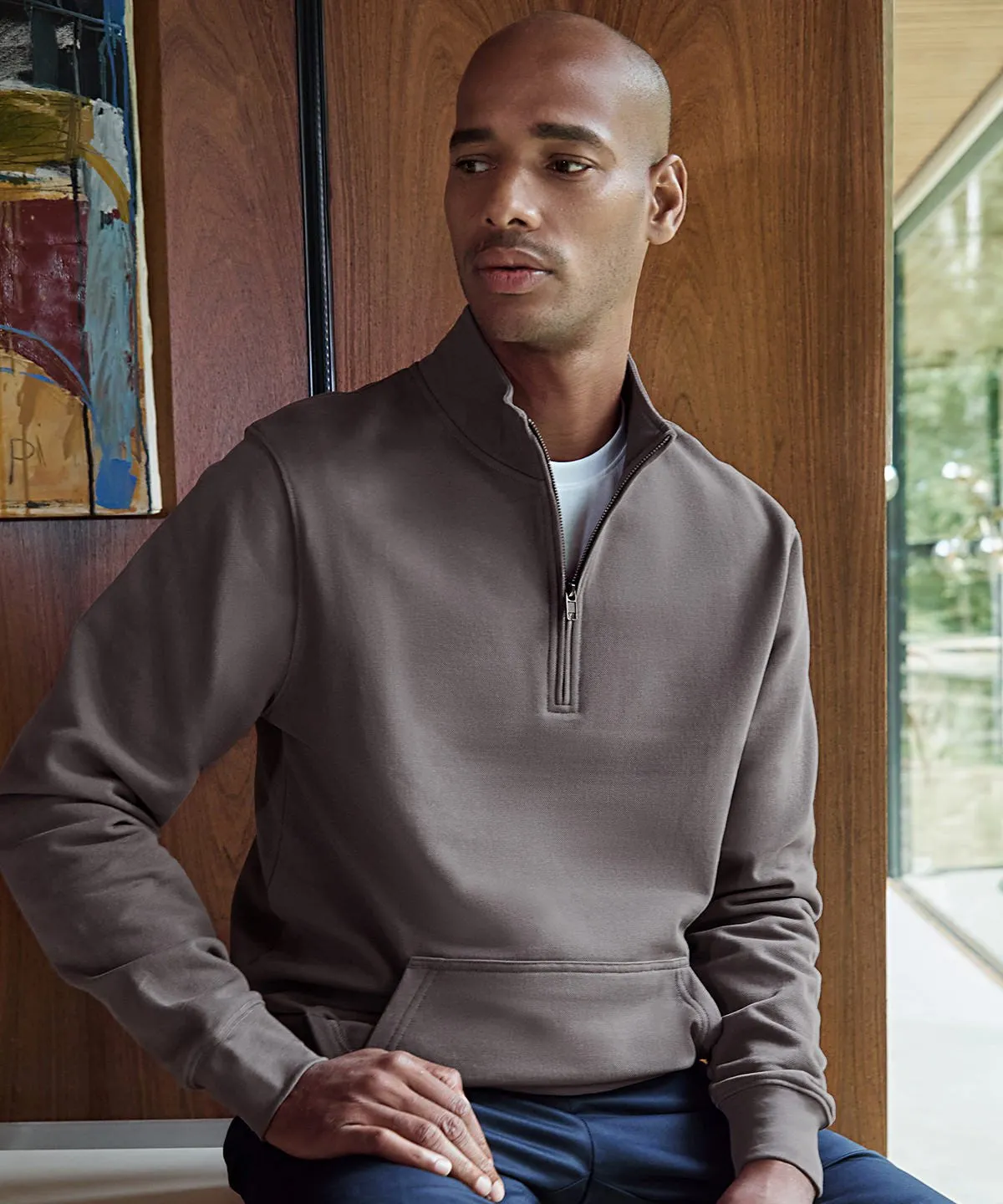 Lightweight Wear Quick Outfit Regular Fit Quarter Zip Pique Sweatshirt | NAVY