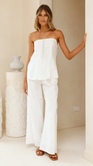 Sharni Strapless Pleat Top and Pants Set - White Cozy Cardigan Versatile Clothing