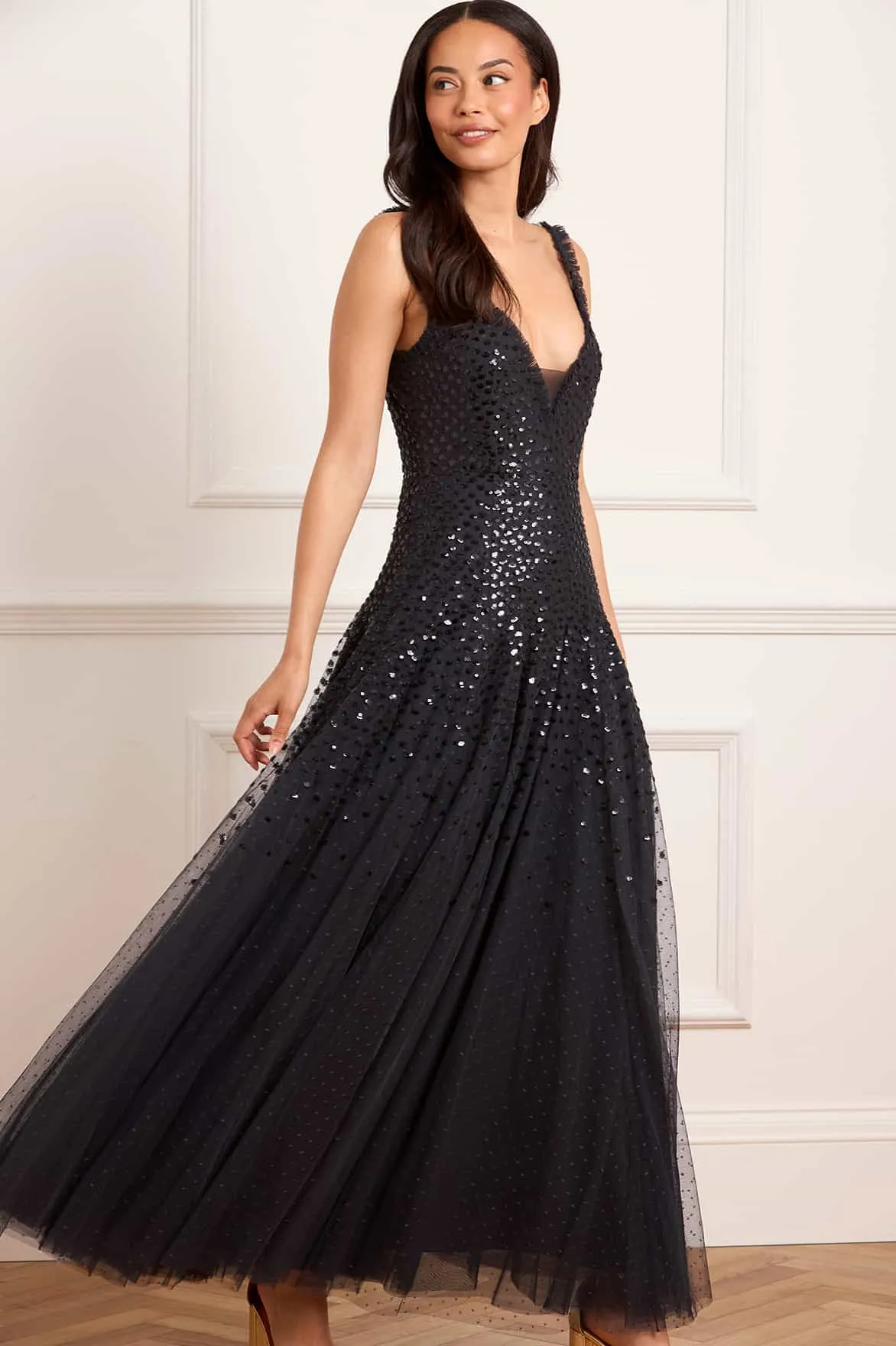 Sequin Cascade Cami Plunge Gown Noble Glow Smooth Design