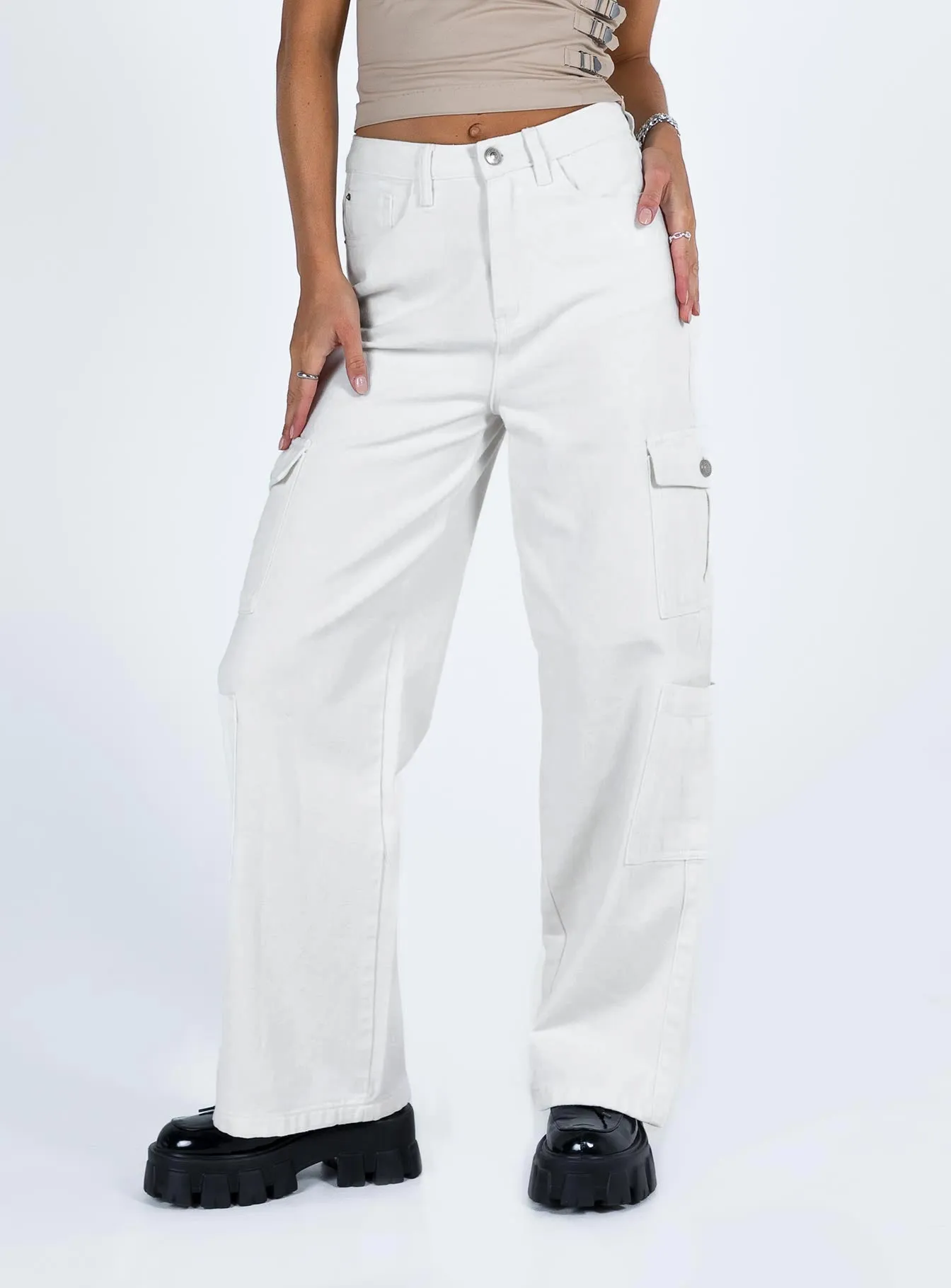 Luxury Minimalist Barbara Cargo Jeans White Denim