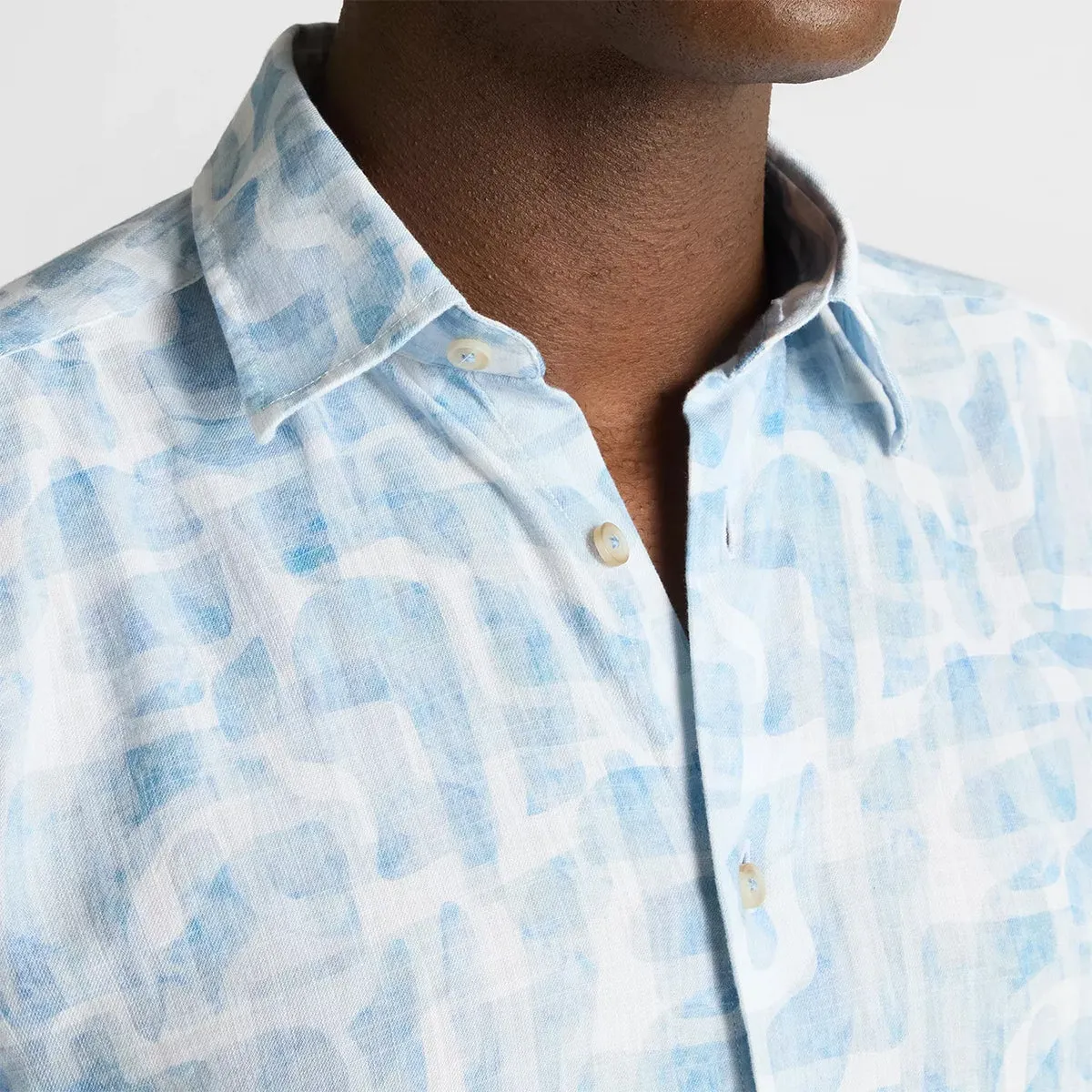 Remus - Oscar Slim Fit Printed SS Shirt in Sky Blue Loose fitting comfort Light Style