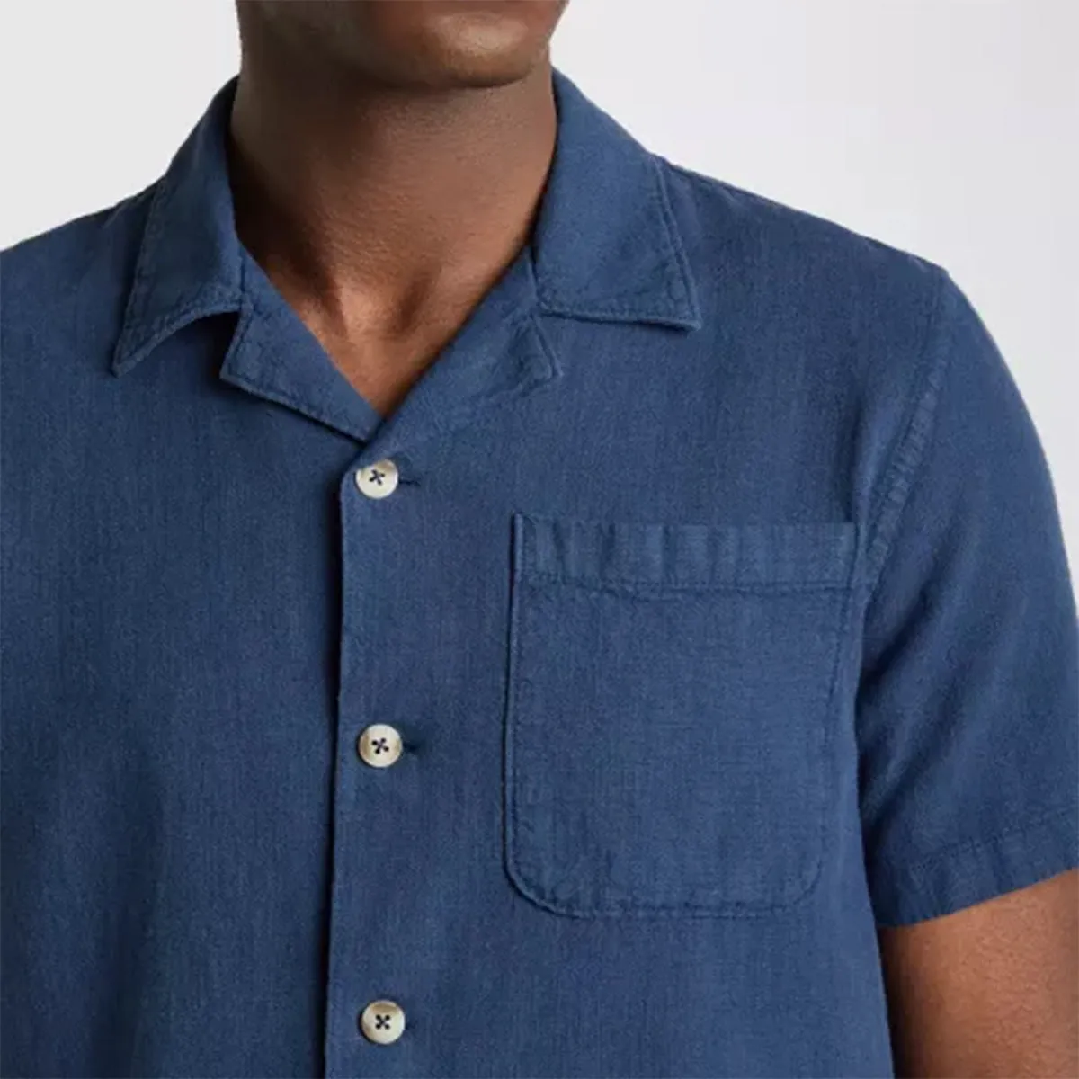Remus - Paolo Tapered Fit Cotton-Linen SS Shirt in Navy Casual Chic Wear Wrinkle Resistant Texture
