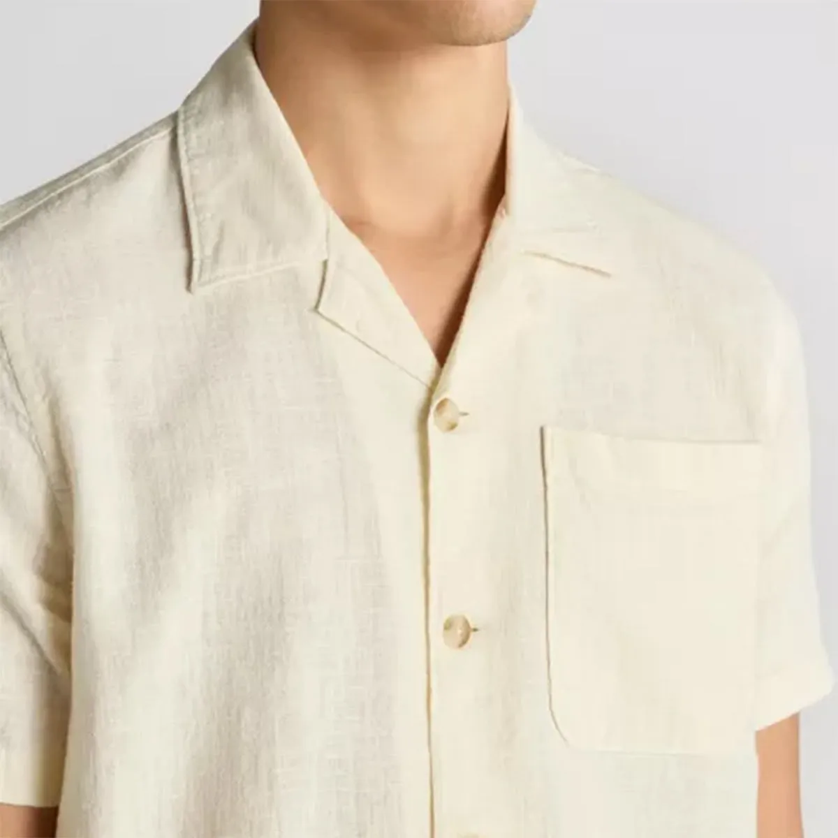 Remus - Paolo Tapered Fit Cotton-Linen SS Shirt in Stone Sleek Design