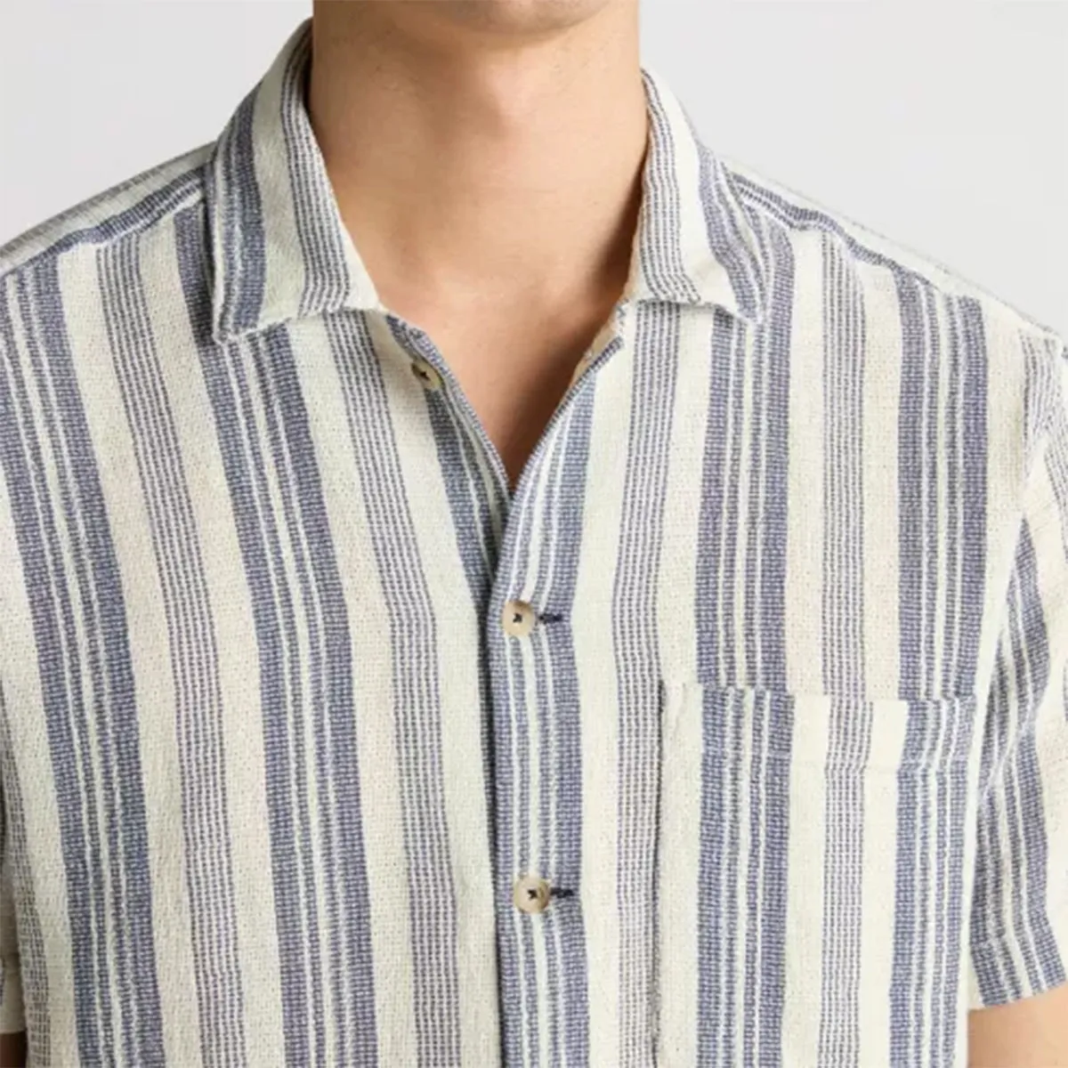 Trendy Fashion Remus - Paolo Tapered Fit Woven Striped SS Shirt in Navy/White