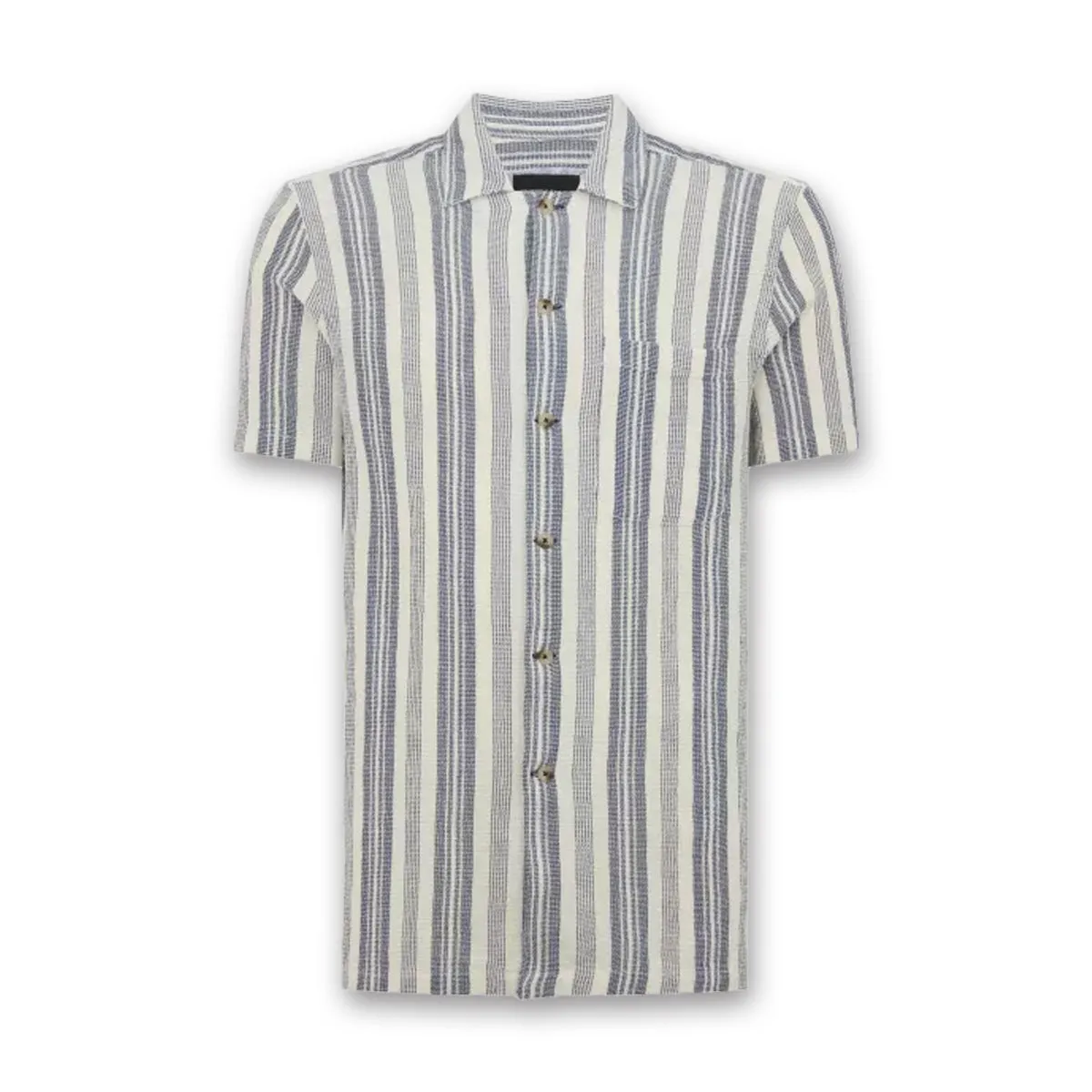 BioBased Fibers Rayon blend Remus - Paolo Tapered Fit Woven Striped SS Shirt in Navy/White