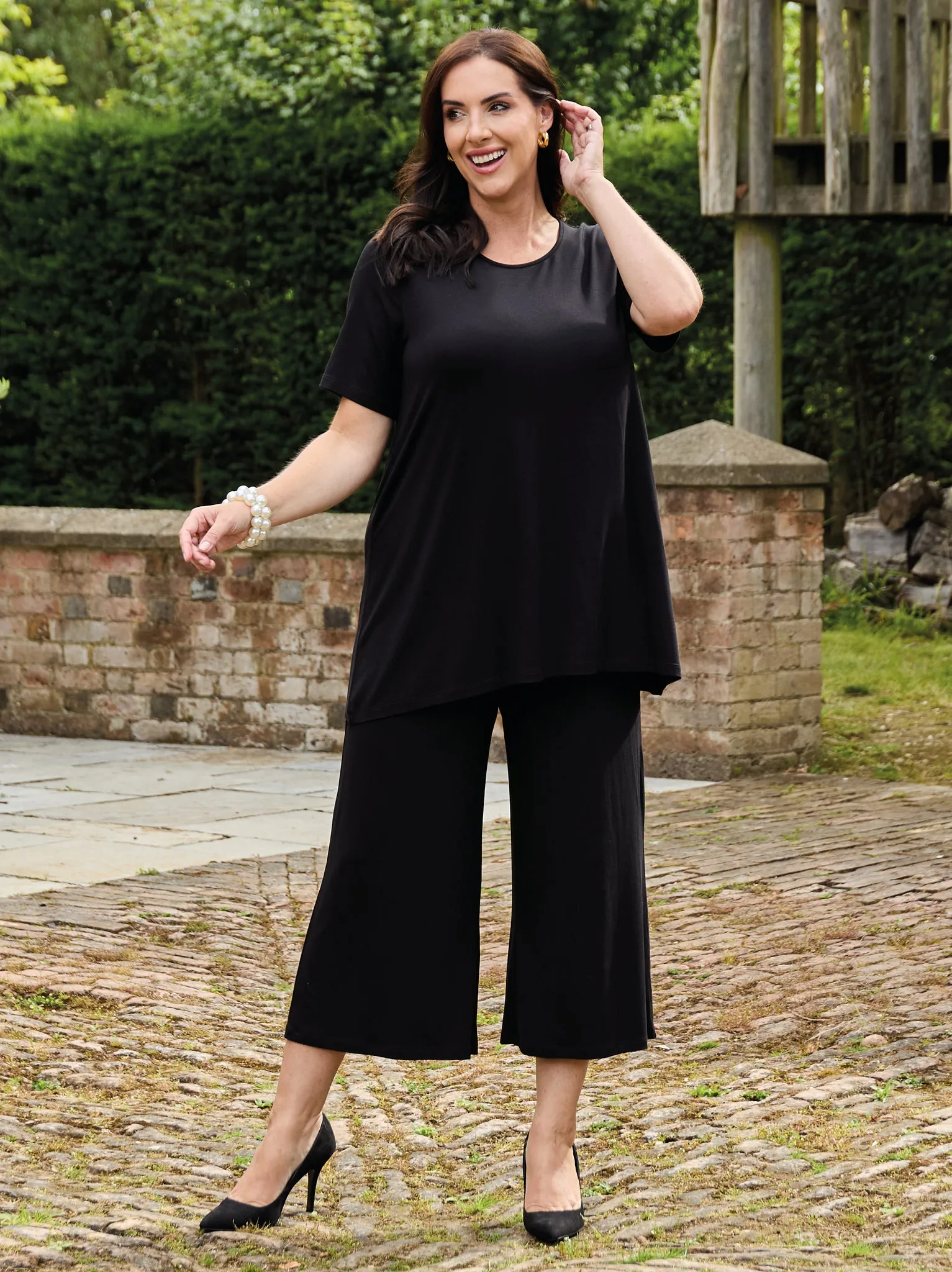 Metallic accents Flat waistband Renee Jersey Trouser - Black