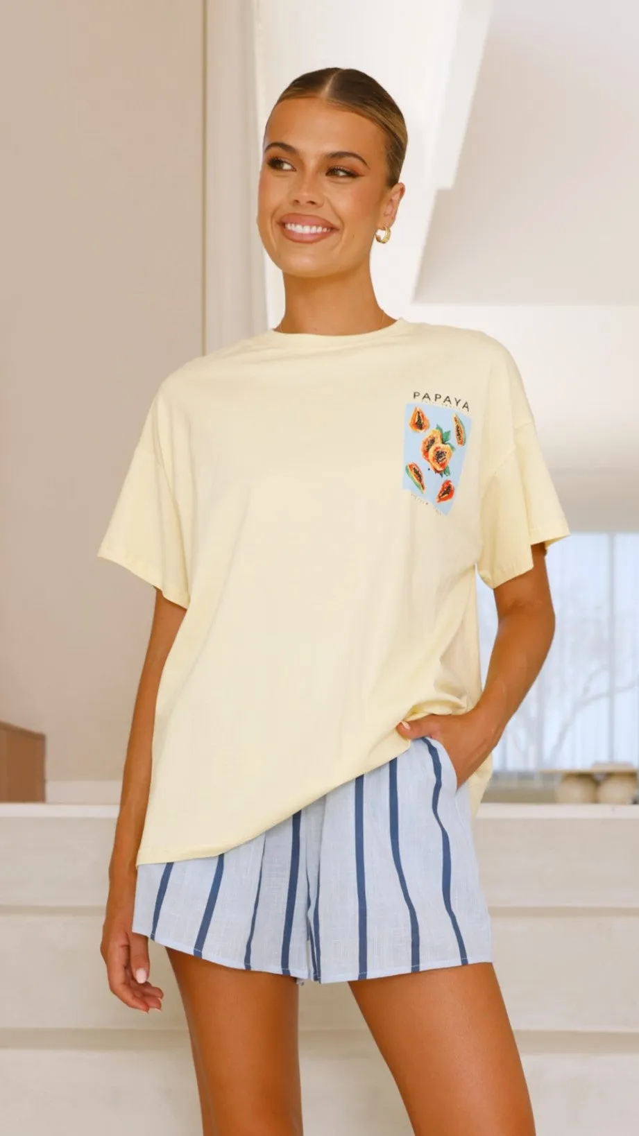 Daily Use Sustainable production Papaya Top and Shorts Set - Yellow/Blue