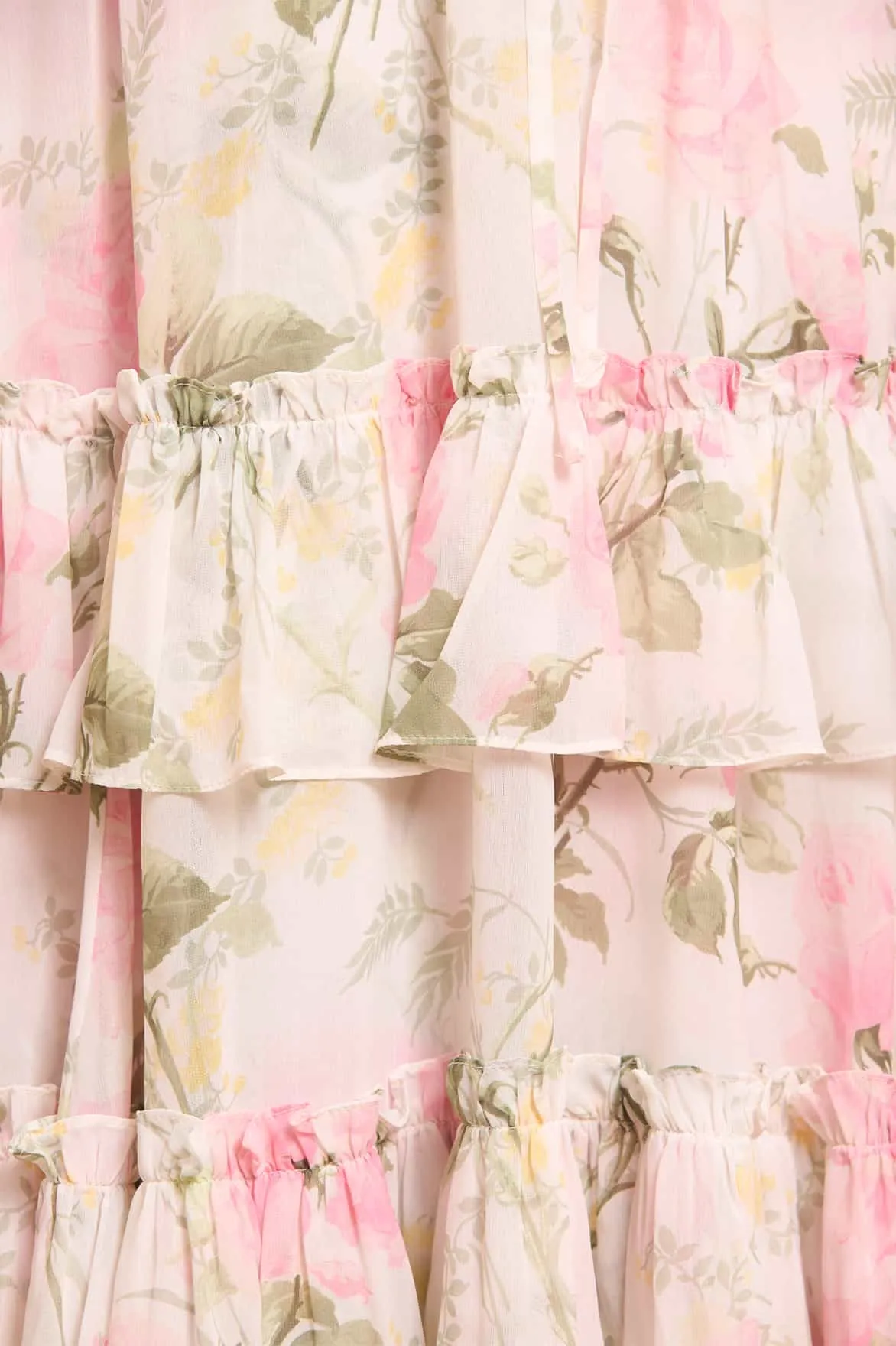 Rose Chiffon Tiered Cape Ankle Gown Floral Swing Solid-color