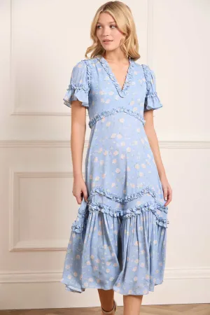 Cool Elegance Rose Ditsy Satin V-Neck Ballerina Dress