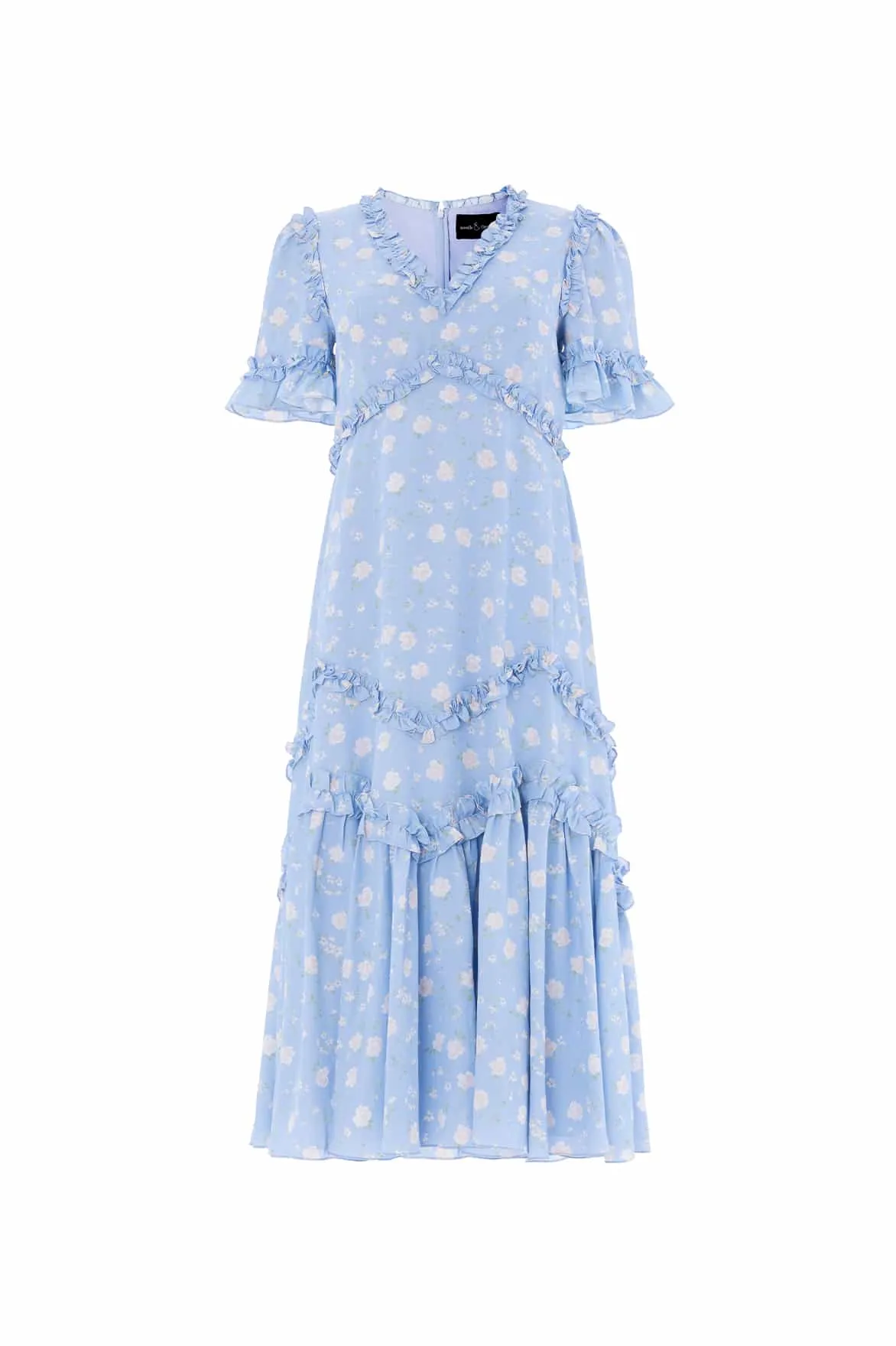 Versatile Style Trend Glow Rose Ditsy Satin V-Neck Ballerina Dress