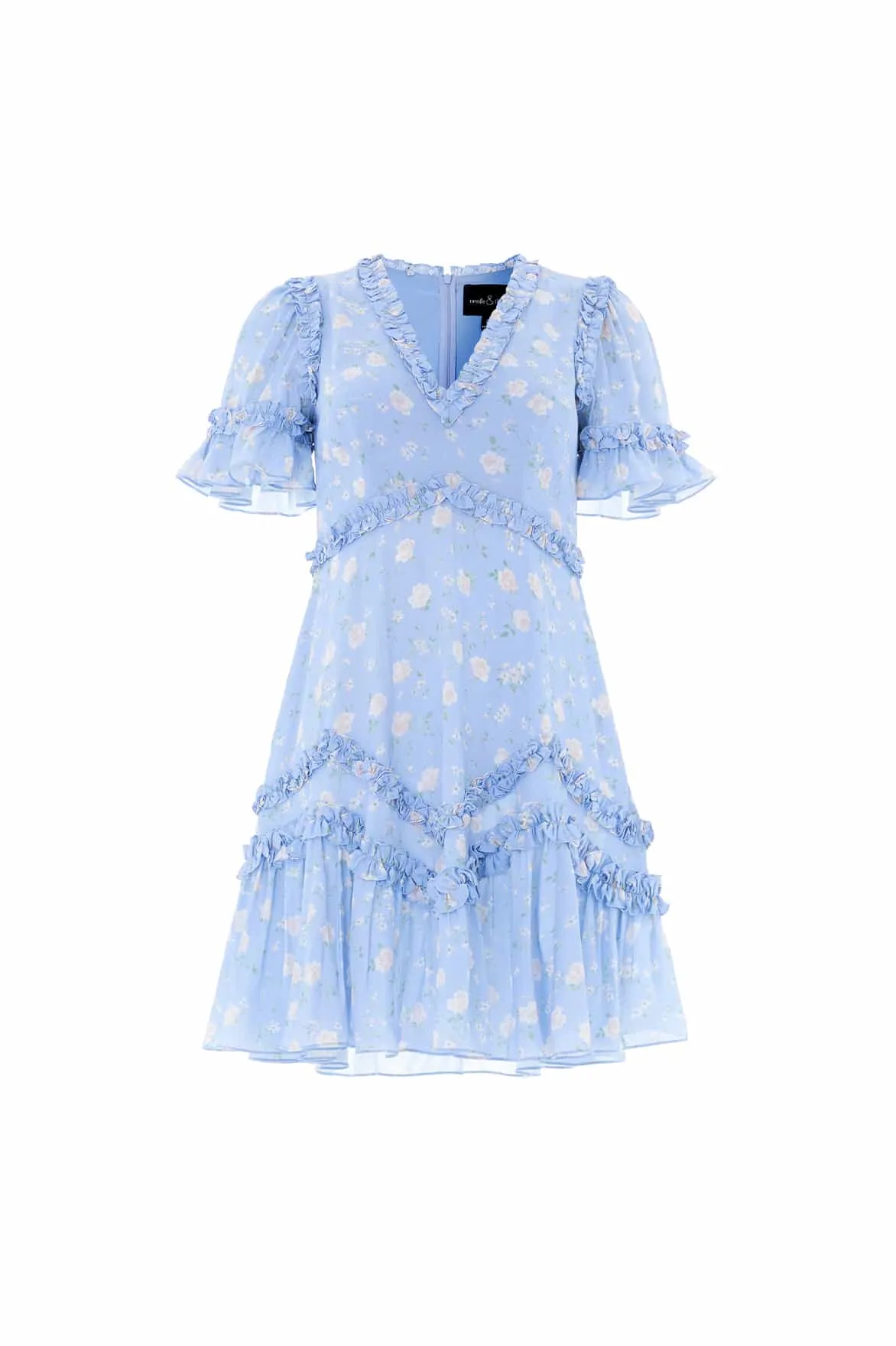 Rose Ditsy Satin V-Neck Micro Mini Dress Elegant Detail