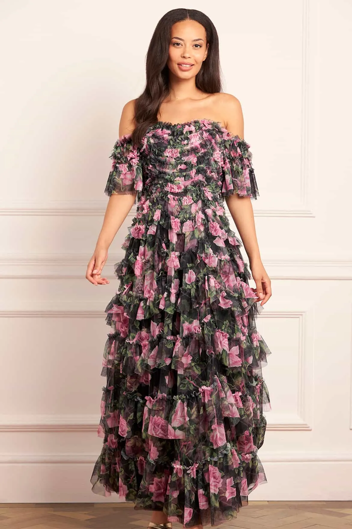 Work Favorite Rose Vine Aviana Off-Shoulder Gown