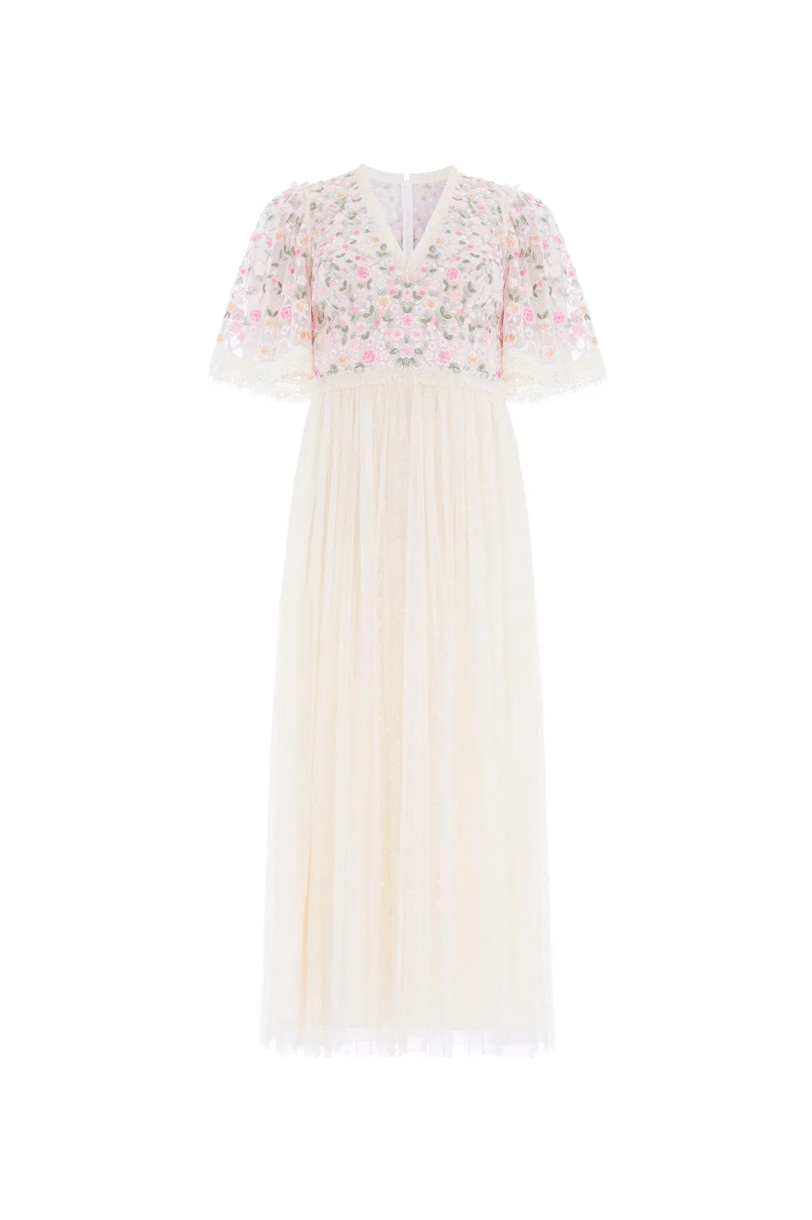 Fashionable Cut Rosie Lace Bodice Short Sleeve V-Neck Ballerina Dress