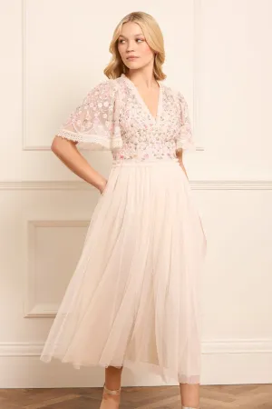 SeamlessConstruction Rosie Lace Bodice Short Sleeve V-Neck Ballerina Dress